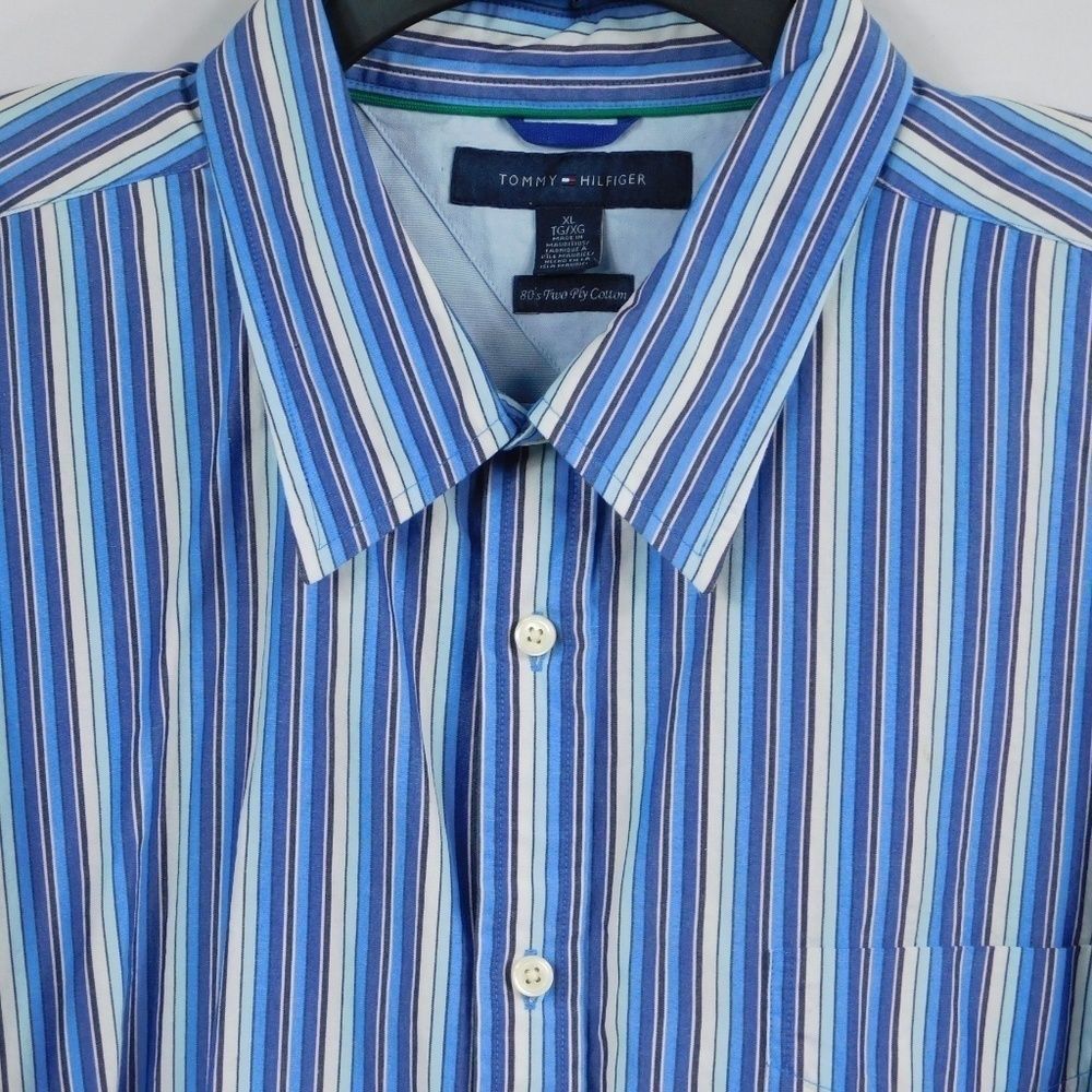 NWT Tommy Hilfiger Blue Pinstripe Long Sleeve - Picture 2 of 3